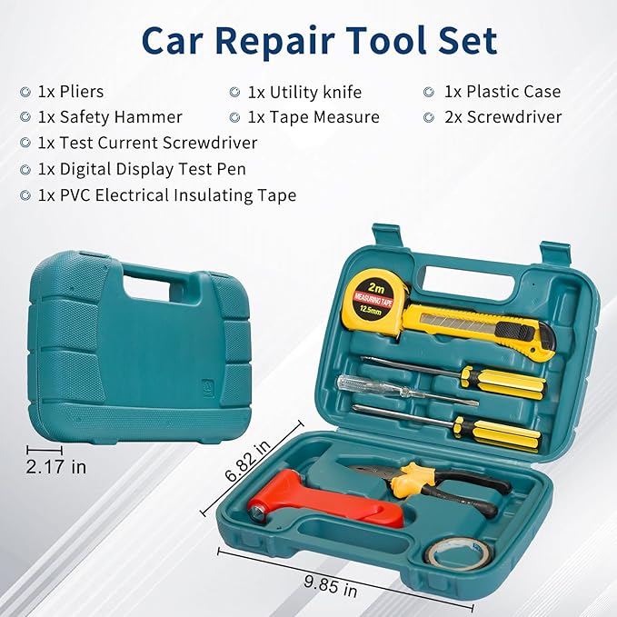 XOOL Car Emergency Kit - Roadside Safety Assistance Vehicle Emergency Kit Bag for Women Men with Jumper Cables, First Aid Kit, Tow Strap, Reflective Warning Triangle, Repair Tool Box