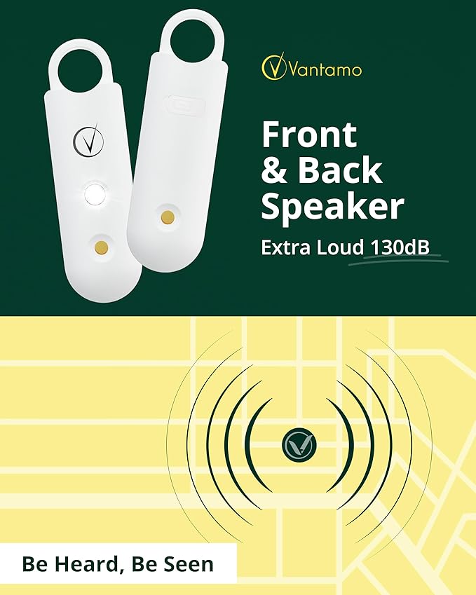 Vantamo Personal Alarm for Self Defense with Low Battery Notice, Strobe Light & Extra Loud 130 dB Double Speakers Safety Keychain Set for Women, Rechargeable Panic Button for Womens Self Defense