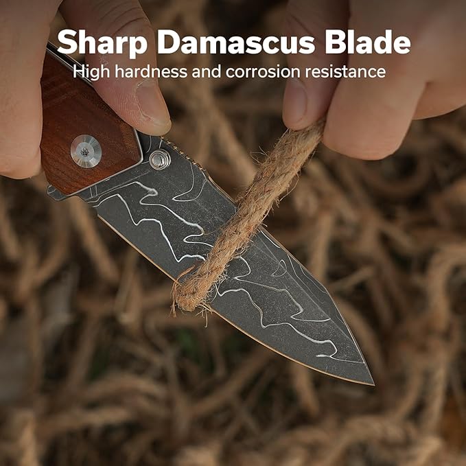 CIVIVI Placoid Pocket Knife for EDC, Folding Knife with 3.67" Damascus Blade Guibourtia Wood Handle For Men Women Gift C23079-DS1