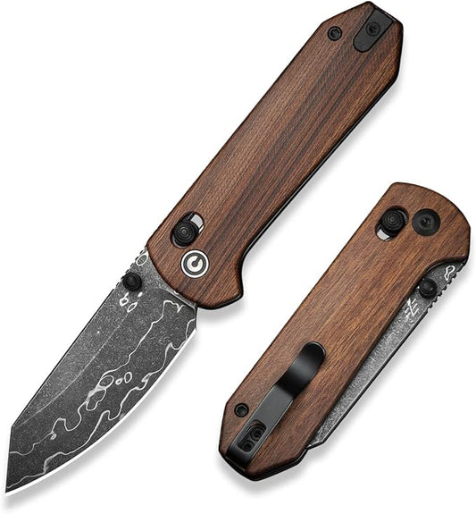 CIVIVI Yonder Folding Pocket Knife for EDC, Crossbar Lock Knife with 2.88" Damascus Blade Wood Handle, Lightweight Knife Gifts for Men Women Camping Hiking, Designed by Zac Whitmore C23073B-DS1