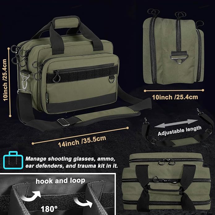 Range Bag Pistol Handgun Bag Gun Carrying Case for Handguns and Ammo with Lockable Zippers