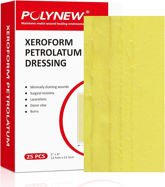 Xeroform Petrolatum Dressing 5"x9", 25 PCS Non-Adherent Gauze for Low Exudating Wounds, Fine Mesh Gauze Pads for Burns, Abrasions, Lacerations, Skin Grafts and Surgical Incisions