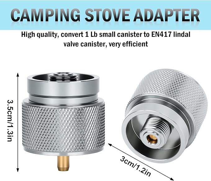 Camping Stove Adapter 1 Lb Propane Small Tank Input EN417 Lindal Valve Output Outdoor Cylinder LPG No Leak Canister Adapter