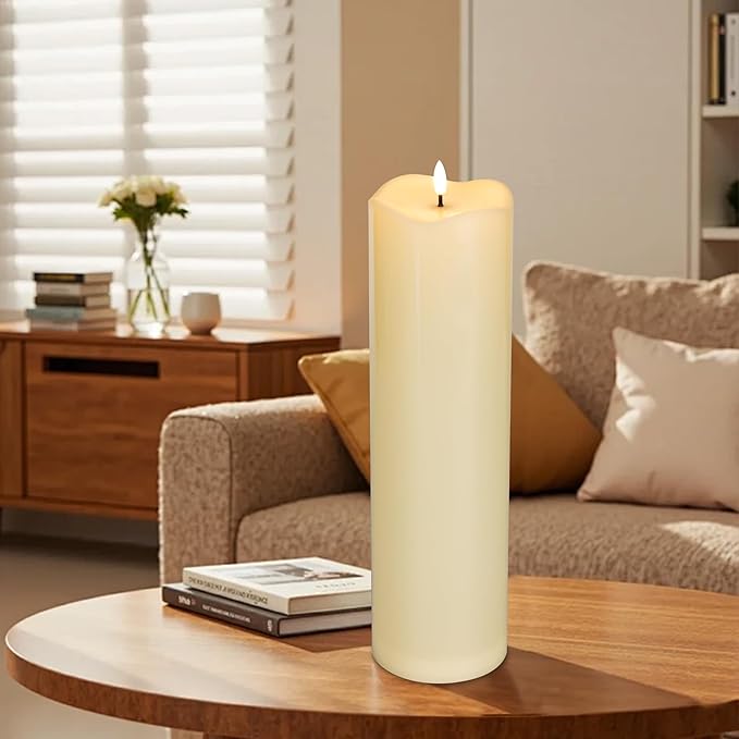 4" x14" Outdoor Candles with Timer Waterproof Large Flickering Flameless Candles with Remote Plastic Tall Pillar Candles for Indoor Outdoor Use, Ivory 1Pack