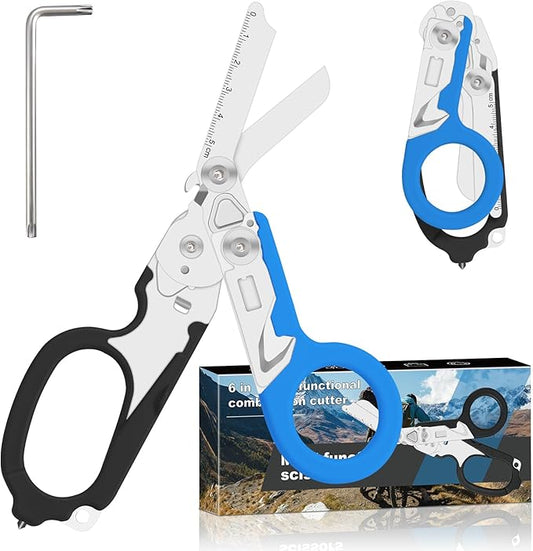 6in1 trauma shears - emergency responders, outdoor emergencies scissor, medical staff, and outdoor camping scissors, ttrauma scissors (blue-black)