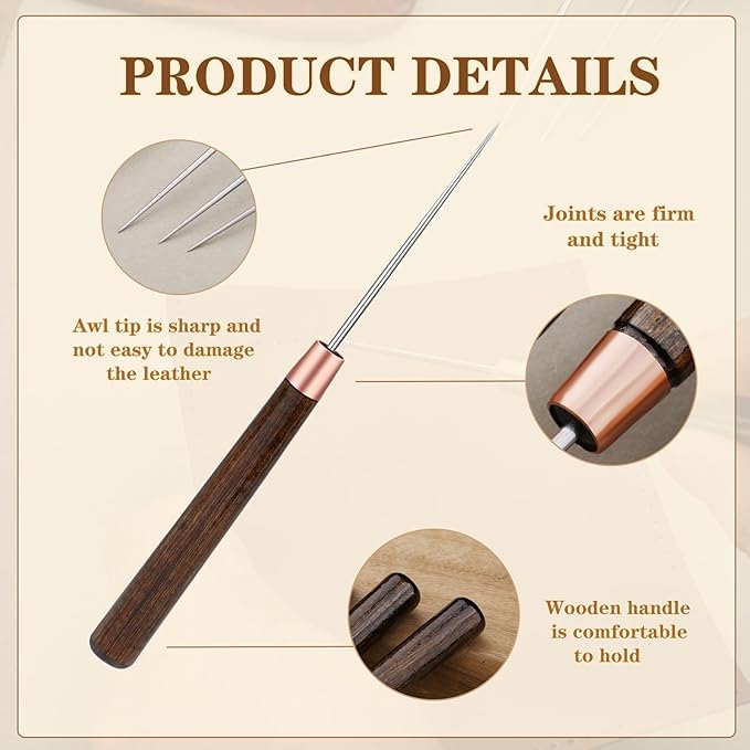 ZXIIXZ 6 Pcs Scratch Awl Tool, Awl Tool Sewing with Wooden Handle, Leather Stitching Sewing Awl Leather Scratch Awl Punch Tool for Stitching Punching Sewing DIY Leather Craft Repair