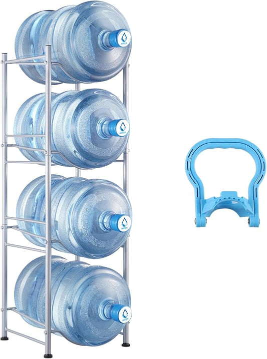 VEVOR 5 Gallon Water Jug Holder, 4 Tiers Water Bottle Holder, Heavy Duty Water Bottle Rack with 4 Slots, Detachable Water Jug Stand for Kitchen, Office, Living Room- Silver
