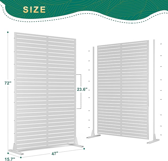 72" H×47" W Metal Outdoor Privacy Screen Freestanding, Panels for Patio Lawn Deck, Freestanding Decorative Privacy Screen for Balcony Yard&Garden(Consists of 3 Panels)