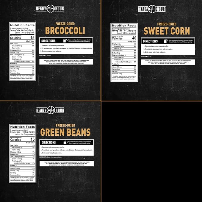 Ready Hour, Fruit & Veggie Mix, Non-Perishable Freeze-Dried Food, 30-Year Shelf Life, Portable Emergency and Adventure Food Supply, Durable Flood Safe Container, 56 Servings