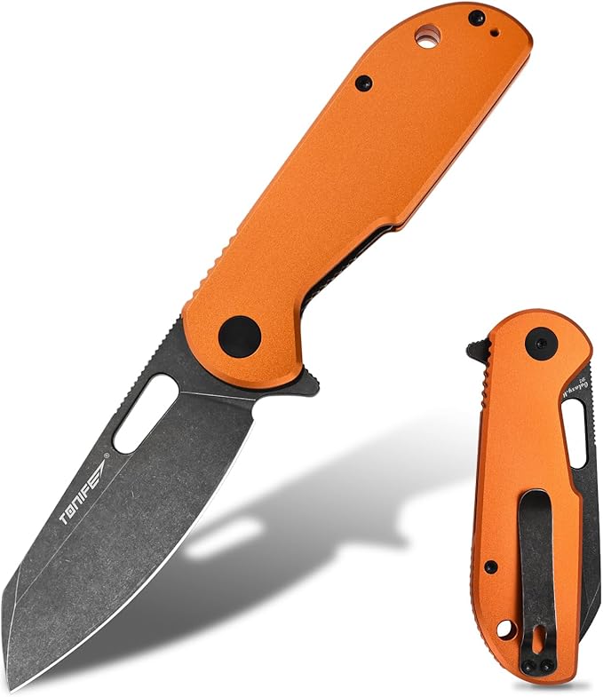 TONIFE Galaxy Mini Folding Knife with D2 Steel Blade and Aluminum Handle, EDC Pocket Tool for Camping, Hiking, and Survival (orange)