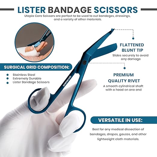 Utopia Care Bandage Scissors, 5.5 Inch Stainless Steel Shears for First Aid and Professional Use, Spectrum Blue