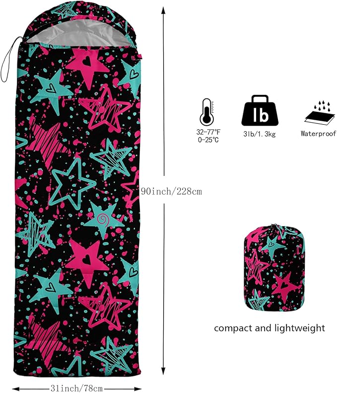 QOOMO Camping Sleeping Bags,3 Season Warm & Cool Weather,Lightweight,Waterproof Sleeping Bags for Adults & Kids,Traveling,and Outdoors,Camping Gear Equipment