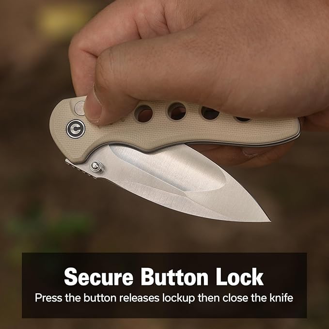 CIVIVI Triptych Folding Pocket Knife, 2.97" 14C28N Blade G10 Handle with Reversible Clip, Button Lock Knife for EDC Camping Hiking C23085B-2, Ivory