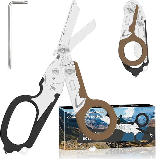 6in1 trauma shears - emergency responders, outdoor emergencies scissor, medical staff, and outdoor camping scissors, ttrauma scissors(black brown)