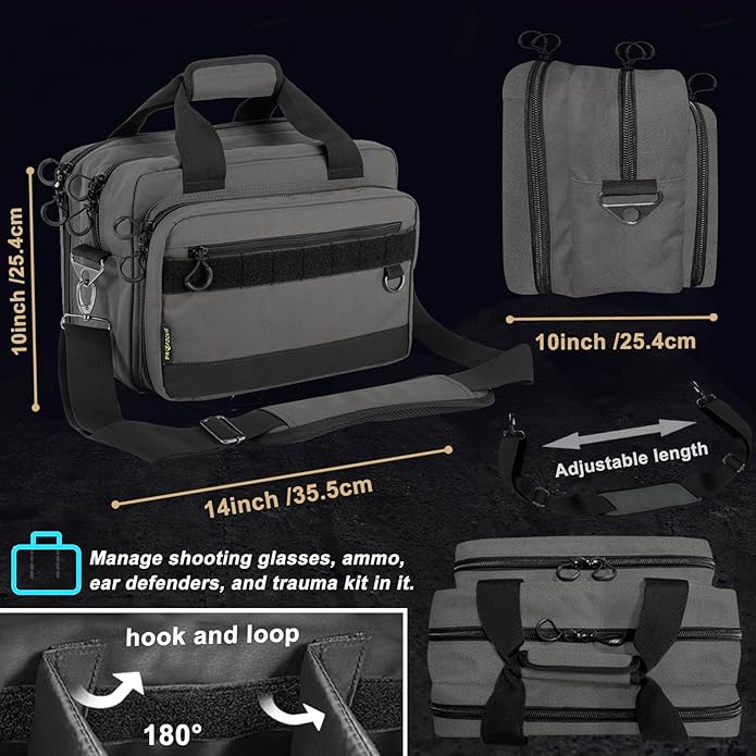 Range Bag Pistol Handgun Bag Gun Carrying Case for Handguns and Ammo with Lockable Zippers