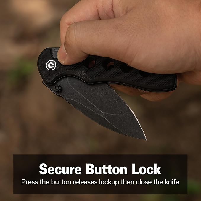 CIVIVI Triptych Folding Pocket Knife, 2.97" 14C28N Blade G10 Handle with Reversible Clip, Button Lock Knife for EDC Camping Hiking C23085B-1, Black