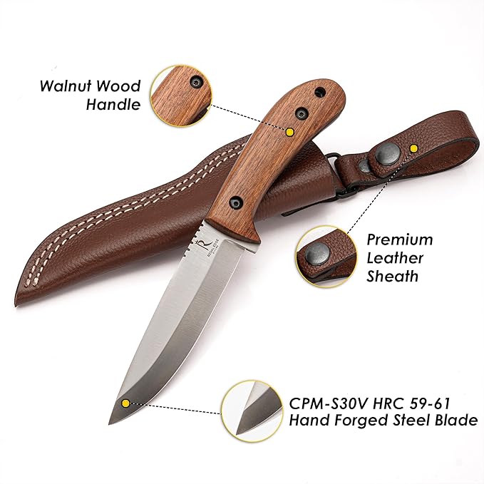 Bushcraft Knife Full Tang, 9-Inch High Carbon Steel Fixed Blade Knife With Sheath, Outdoor Scandi Knife, Tactical, Camping Survival For Hunting, Carving & Hiking