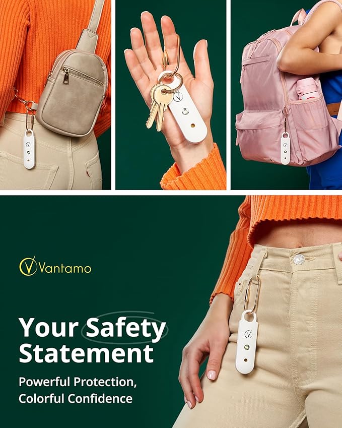 Vantamo Personal Alarm for Self Defense with Low Battery Notice, Strobe Light & Extra Loud 130 dB Double Speakers Safety Keychain Set for Women, Rechargeable Panic Button for Womens Self Defense