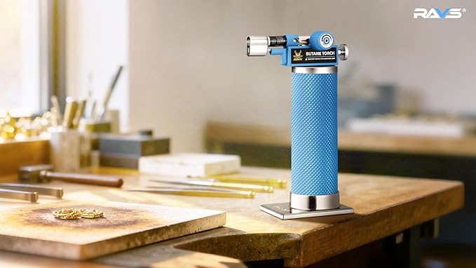 RAVS 2 Flame Mode Butane Torch, Kitchen Torch Lighter for Creme Brulee, Mini Torch with Adjustable Flame, Refillable Soldering Torches for Welding, Resin Art, Blue Cooking torch Butane not Include