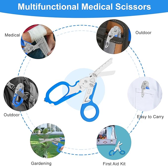 6in1 trauma shears - emergency responders, outdoor emergencies scissor, medical staff, and outdoor camping scissors, ttrauma scissors(blue)