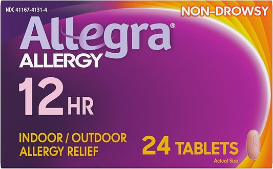 Allegra Adult 12-Hour Allergy Relief Tablets, Non-Drowsy Indoor and Outdoor Allergy Medicine, 60 mg Fexofenadine HCI Antihistamine Pill, 24-Count