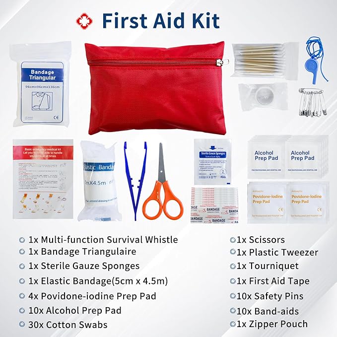 XOOL Car Emergency Kit - Roadside Safety Assistance Vehicle Emergency Kit Bag for Women Men with Jumper Cables, First Aid Kit, Tow Strap, Reflective Warning Triangle, Repair Tool Box
