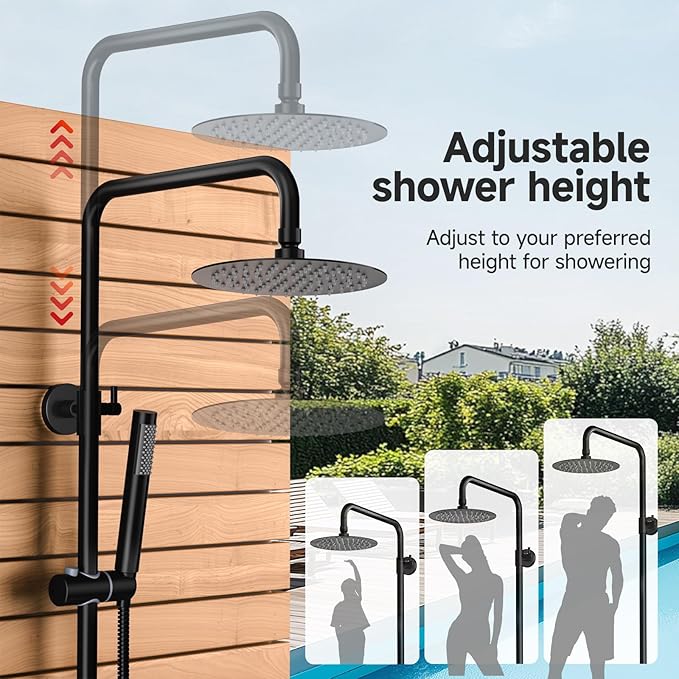 Rainsworth Outdoor Shower Kit Matte Black - Single Handle Brass Valve, 8 Inch Rain Shower Head and Handheld Spray Shower Fixture Combo, SUS 304 Stainless Steel Wall-Mounted Faucet