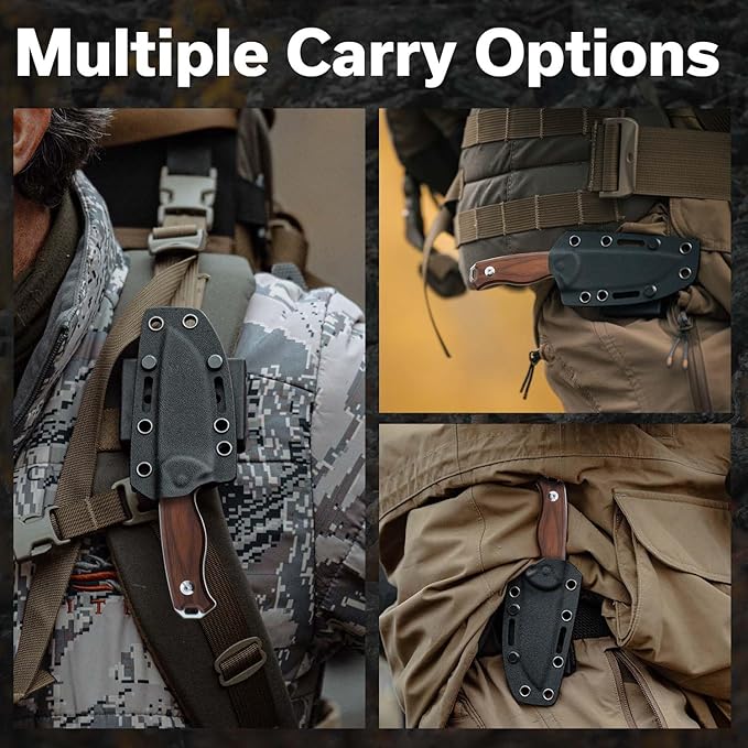 CIVIVI Timberbark Fixed Blade Knife with Kydex Sheath & Clip, 3.2" 14C28N Blade Wood Handle with Lanyard, Ideal EDC Hunting Knife for Outdoor Adventures Camping Hiking C23094-4