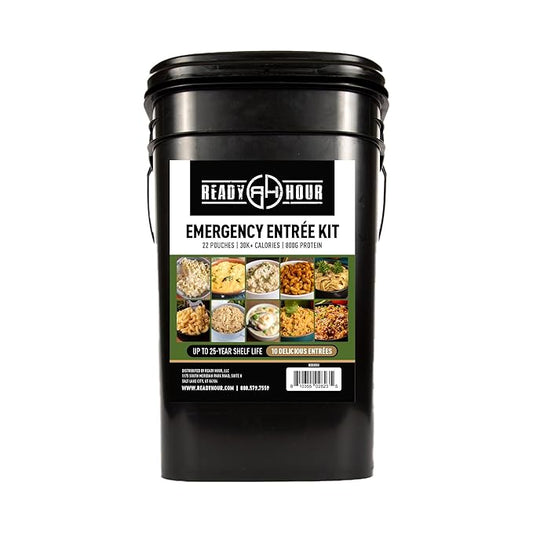Ready Hour 120 Serving Entree Bucket-Freeze Dried Emergency Food Supply-Survival Meals with Long Shelf Life-Prepper Essentials for Disaster, Camping, Hiking, or Outdoor Use