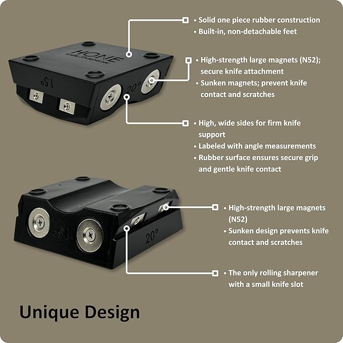 𝗛𝗢𝗡𝗘 Knife Sharpener: Engineered in Canada, Knife Blade Repair and Restoration Tool with Ball Bearings and Detachable Dual-Sided Diamond Sharpening Plates.