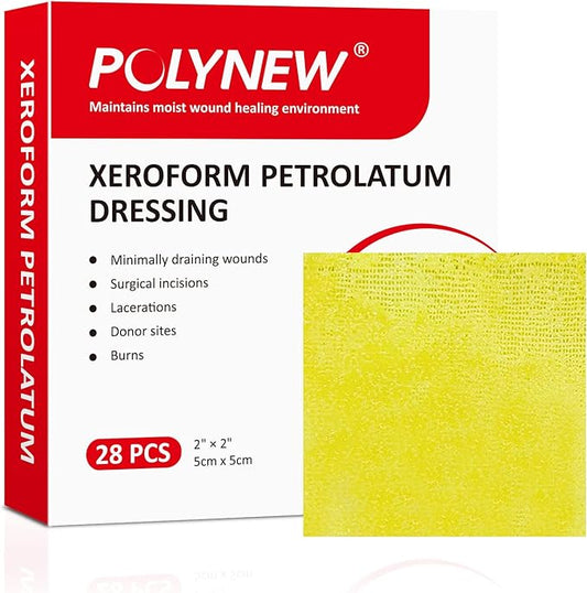 Xeroform Petrolatum Dressing 2"x2", 28 PCS Non-Adherent Gauze for Low Exudating Wounds, Fine Mesh Gauze Pads for Burns, Abrasions, Lacerations, Skin Grafts and Surgical Incisions