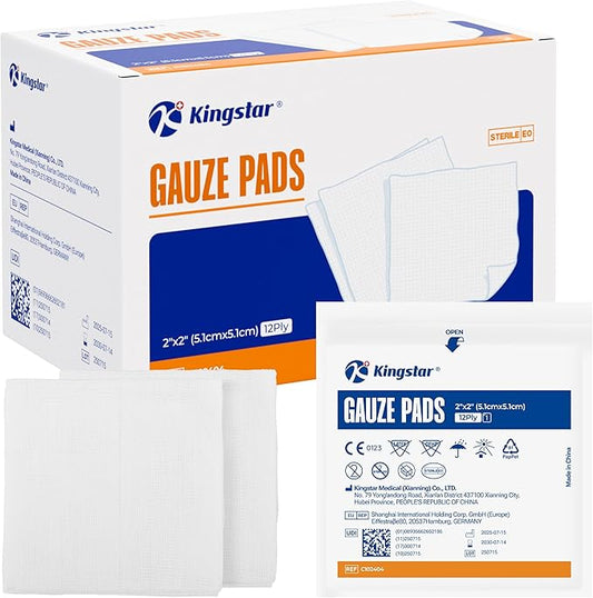 100 Pack Sterile Gauze Pads 2x2 Inch 12-Ply, 100% Cotton Medical Gauze Pads for Wound Care, Highly Absorbent Bulk Hospital-Grade First Aid & Surgical Dressing