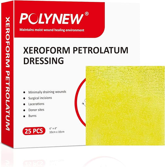Xeroform Petrolatum Dressing 4"x4", 25 PCS Non-Adherent Gauze for Low Exudating Wounds, Fine Mesh Gauze Pads for Burns, Abrasions, Lacerations, Skin Grafts and Surgical Incisions