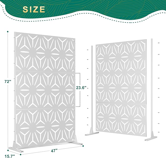 72" H×47" W Metal Privacy Screen Outdoor Privacy Screen Freestanding, Outdoor Privacy Screens and Panels for Patio Lawn Deck, Outdoor Privacy Panels Decorative Privacy Fence(Consists of 3 Panels)