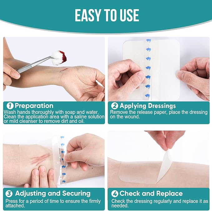 40 Pack Hydrocolloid Wound Dressing 4" x 4", Hydrocolloid Patch Bandages with Self-Adhesive, Bed Sore Bandages, Highly Absorbent for Burn, Blister, Acne Care, Sterile and Waterproof