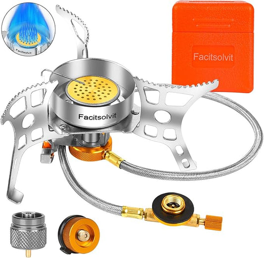 3900W Portable Windproof Camping Stove Gas Cooking Burner, Lightweight Propane Burners with Piezo Ignition and Carrying Bag for Outdoor Backpacking Picnic Hiking