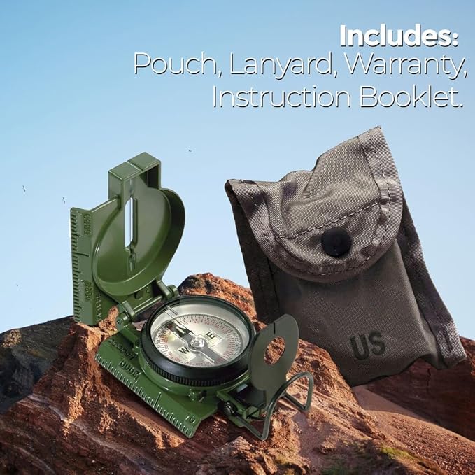 Cammenga Compass Military Grade Phosphorescent - Lensatic Compass Shock, Sand, and Waterproof, Tactical, Navigation - Made in The USA