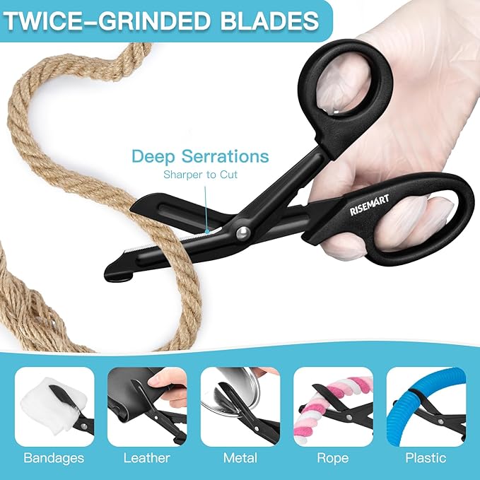 Trauma Shears - RISEMART Bandage Scissors for Nurses, 7.5" Fluoride Coated Non-stick Blades Stainless Steel Nursing Scissors for Doctor, Nurses, Nursing Students, EMS, EMT