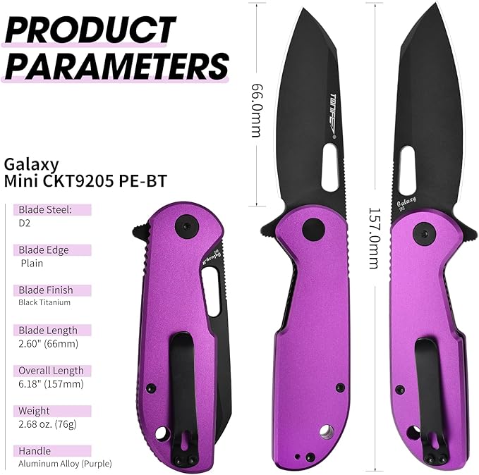 TONIFE Galaxy Mini Folding Knife with D2 Steel Blade and Aluminum Handle, EDC Pocket Tool for Camping, Hiking, and Survival (Purple)