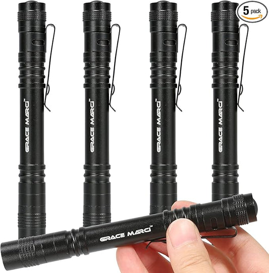 5PCS Mini Tactical Pen Flashlights, 200LM Waterproof Flashlights, 3 Modes Pocket Light with Clip，5 Pack Small Led Light for Camping, Emergency Inspection and Repair