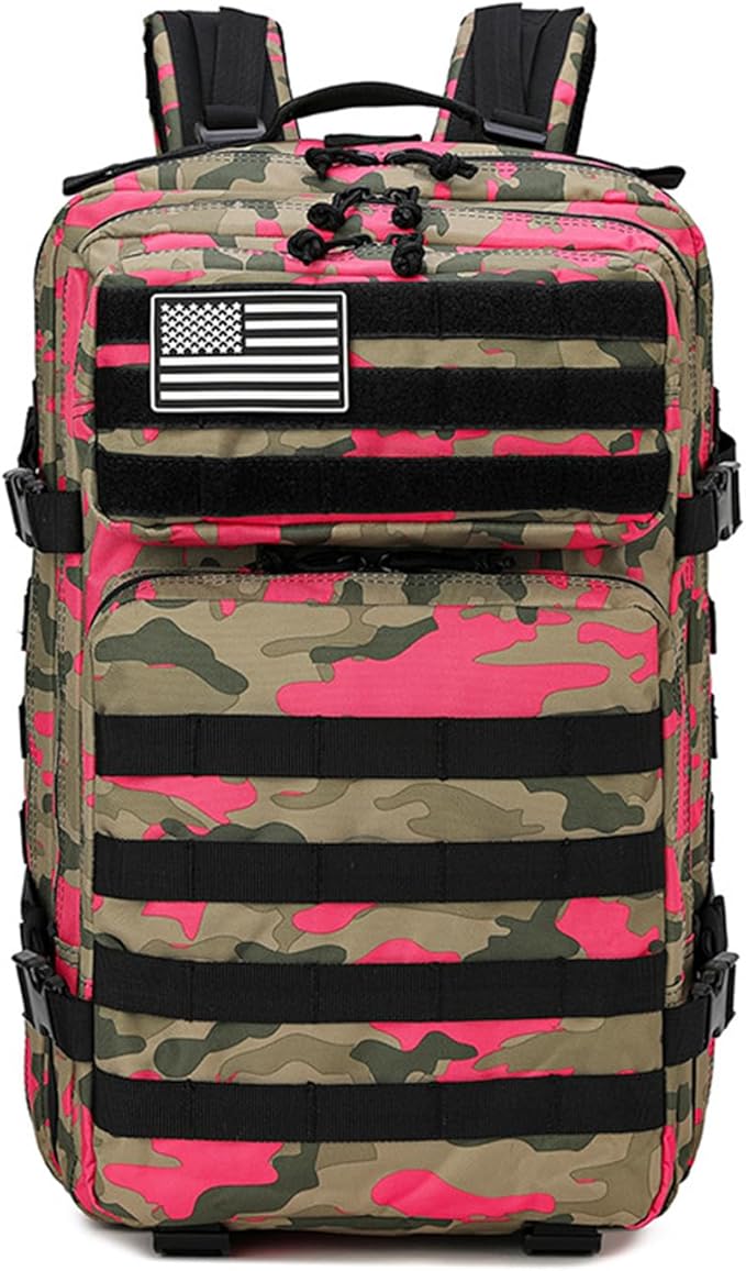 45L Military Tactical Backpack for Men & Women Bug Out Bag Assault pack Molle Daypack Hiking Trekking Rucksack(Camouflage Pink)