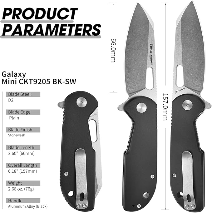 TONIFE Galaxy Mini Folding Knife with D2 Steel Blade and Aluminum Handle, EDC Pocket Tool for Camping, Hiking, and Survival (Black Stone Wash)