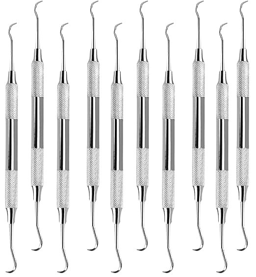 Utopia Care Professional Dental Tartar Scraper Tool, Dental Pick, 6.5 Inch Double Ended Tartar Remover for Teeth, Plaque Remover, Tooth Scraper, Silver, Pack of 10