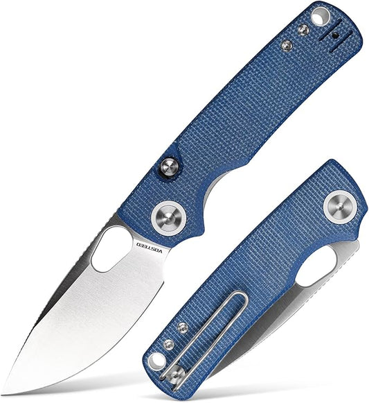 Vosteed Porcupine EDC Pocket Knife, Lightweight Folding knife - 2.99" 14C28N Steel Blade, Thumb hole, Blue Micarta Handle Top Liner Lock Knives for Camping Survival - A2605