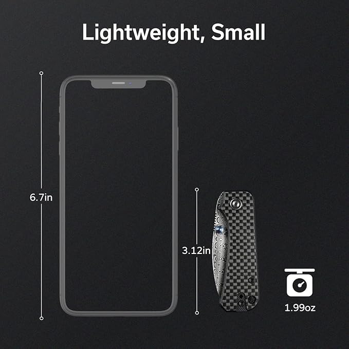 CIVIVI Small Pocket Knife for EDC, Ben Petersen Folding Knife Baby Banter with 2.34" Damascus Blade Carbon Fiber Overlay on G10 Handle, Titanium Thumb Stud Opener C19068S-DS1