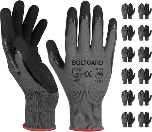 Work Gloves Men with Double Sandy Nitrile Coated Grip, Micro-Foam Nitrile for Mechanics, Construction, Warehouse
