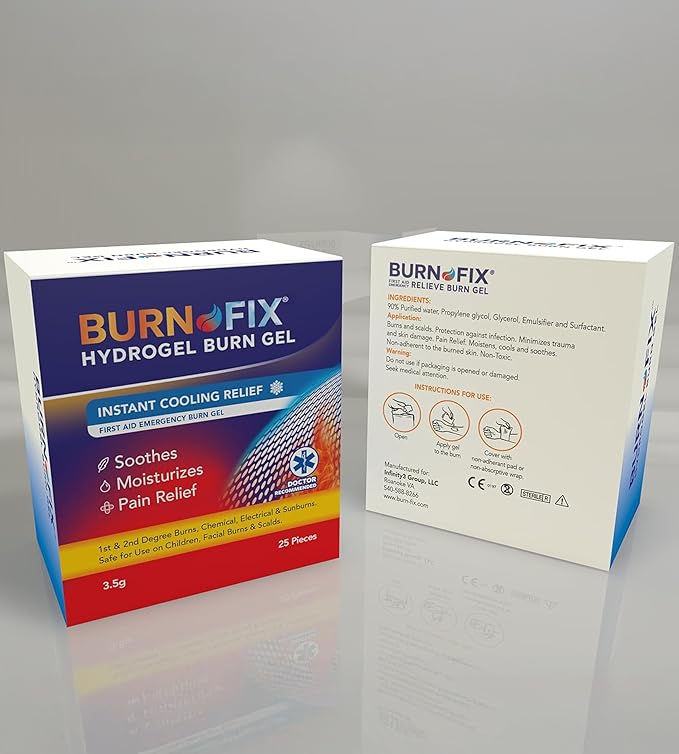 BurnFix® Hydrogel Burn Gel Packets – 3.5 g Soothing First Aid Burn Cream for Instant Cooling Relief on Minor Burns, Sunburns & Scalds │ Ideal Emergency Kit Essential (Pack of 25)
