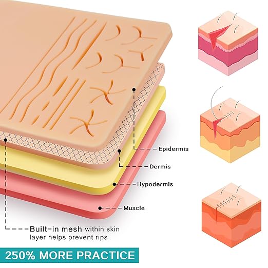 3-Piece Suture Pad, Suture Practice Pad with Various Wound Shapes, Suture Practice Kit, Suitable for Medical, Veterinary Medical Staff Training and Practice (Combination One)
