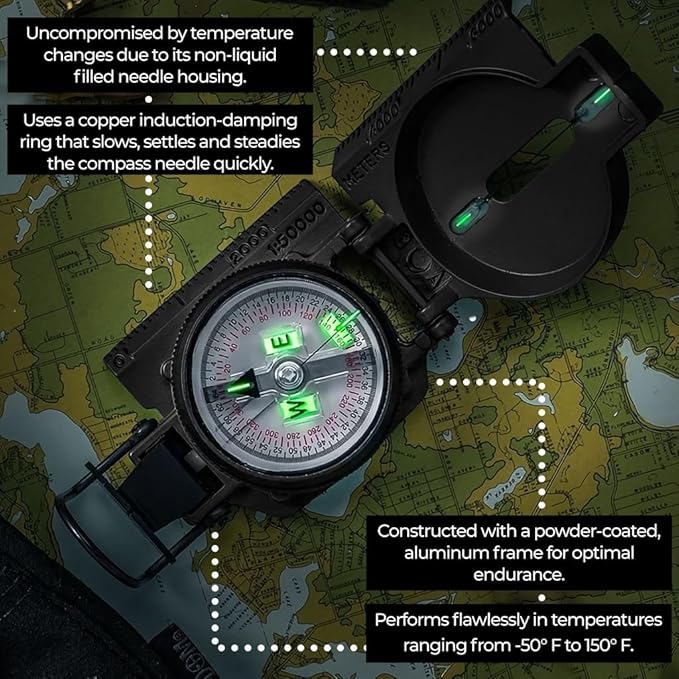 Cammenga Official US Military Tritium Lensatic Compass, Accurate Waterproof Hand Held Compasses with Pouch for Hiking Camping Navigation Survival Backpacking Orienteering