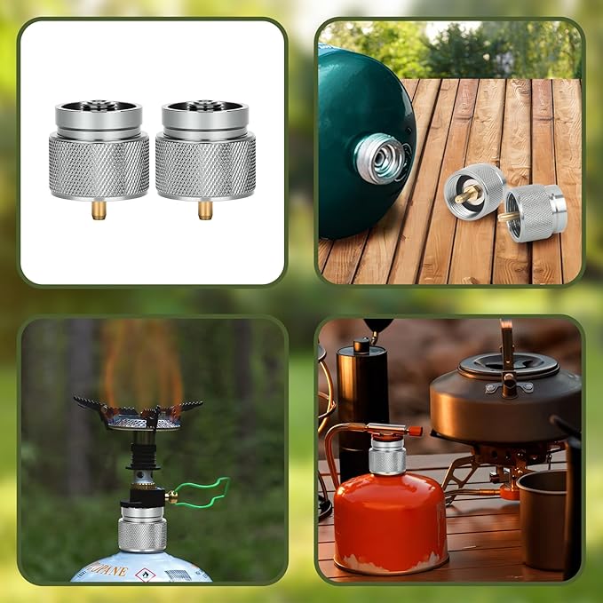 Camping Stove Adapter 1 Lb Propane Small Tank Input EN417 Lindal Valve Output Outdoor Cylinder LPG No Leak Canister Adapter